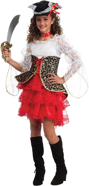 *Deluxe Seven Seas Fairy Tale Red Ruffle Pirate Dress Costume, Girls - Halloween