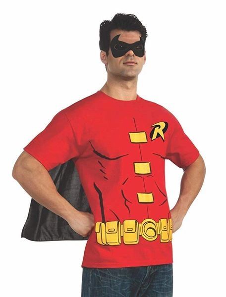 *DC Comics Robin Shirt T-Shirt Costume with Cape, Men's Medium - Halloween