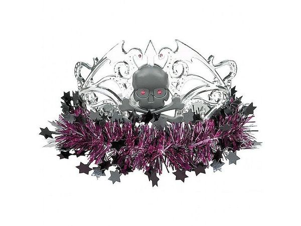 Pink Punk Tiara - Tinsel, Skull - Halloween Sale
