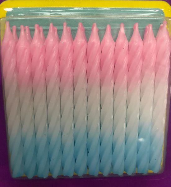 Pink, White, Blue Birthday Cake Candles - 24ct