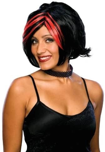 *Two Tone Black Costume Wig, Women's - Red Steaked Hair - After Halloween Sale