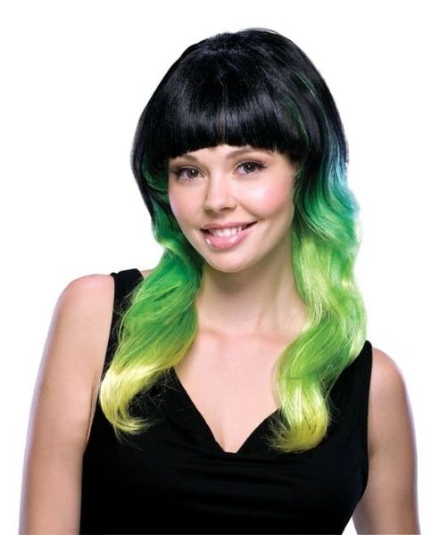 *Two Tone Lime Green & Black Costume Wig, Women's - After Halloween Sale