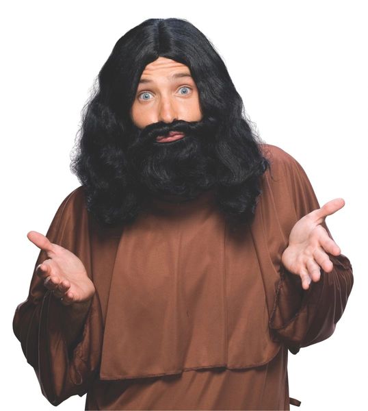 SALE - Black Beard and Wig, Biblical Wig - Black Wig - Black Hair - Purim - Halloween Sale