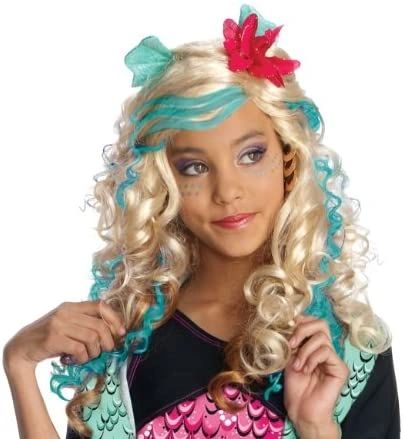 *Lagoona Blonde Wig Blue Streaked Hair, Curly Hair, Girls - Monster High - Halloween