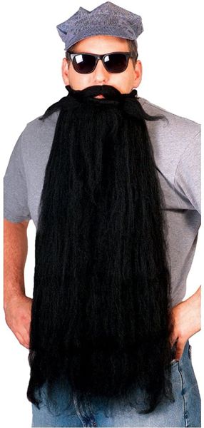 *Long Black Beard & Moustache Costume Accessory - (Mustache), 25in - Halloween