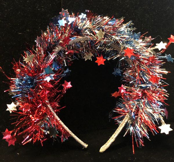 Patriotic Headband Accessory - Tinsel & Metallic Stars - Purim - Halloween Spirit - under $20