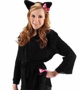 Black Furry Cat Accessory Kit, Pink Bow - Halloween Sale