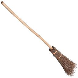 Witch Broom - Long Wood Broomstick, Straw, 48in - Halloween Sale