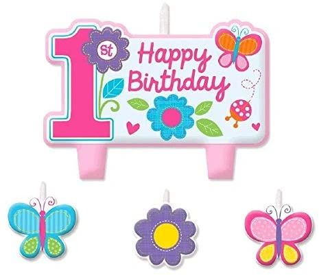BOGO SALE - Sweet Happy 1st Birthday Girl Candle Cake Topper Set - 4pcs