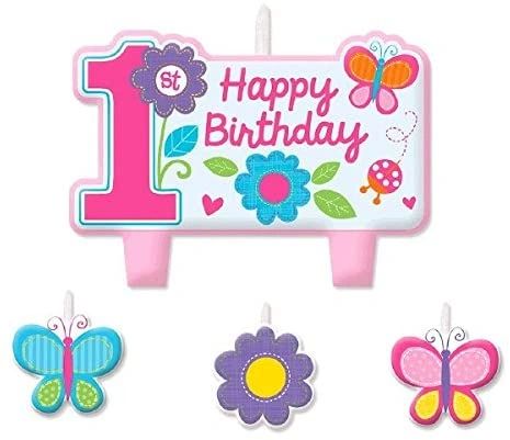 *Sweet Girl Happy 1st Birthday Candle Cake Topper Set - 4pcs - First Birthday