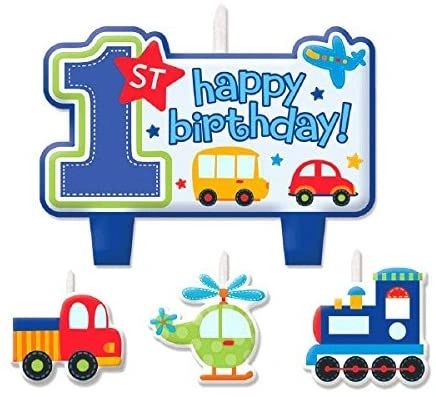 All Aboard Happy 1st Birthday Boy Candle Cake Topper Set - 4pcs