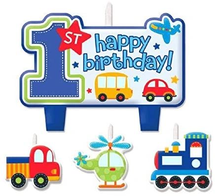 *All Aboard Happy 1st Birthday Boy Candle Cake Topper Set - 4pcs - First Birthday
