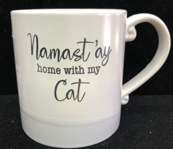 Cat Lover Gifts: Namastay home with my Cat, Yoga Ceramic Coffee Mug, Tea Cup, White - Animal Lovers