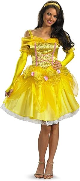 *Deluxe Beauty and the Beast Princess Belle Gold Gown Dress, Women's Large - Halloween Costume