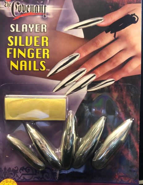 *Long Metallic Silver Nails - Halloween