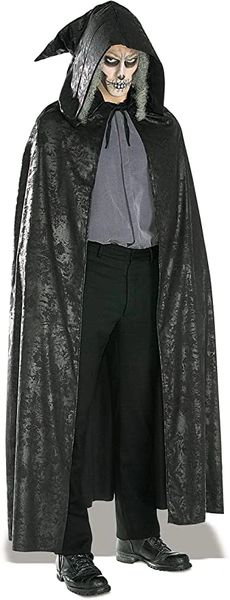 *Deluxe Full Length Black Hooded Cape Costume Accessory, Men's - Grim Reaper - Crypt Keeper -Halloween Horror