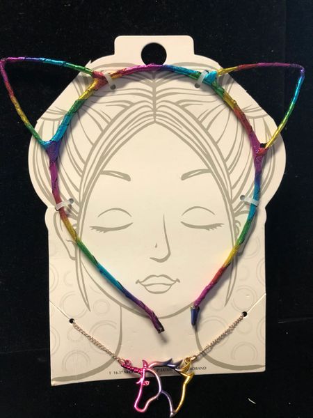 *Rainbow Cat Headband & Unicorn Necklace Costume Jewelry Accessory, Girls - After Halloween Sale