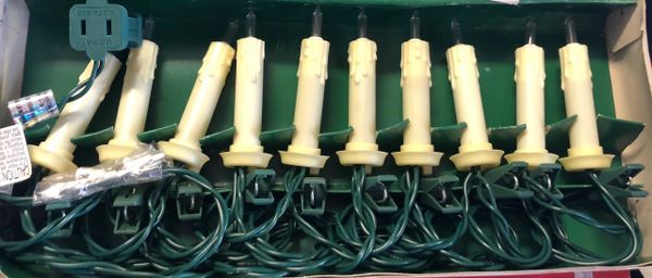 Vintage Kurt S Adler 10 Clip On White Candle Clear Bulb String Light Set, Green Wire 120v - Christmas Holiday Sale