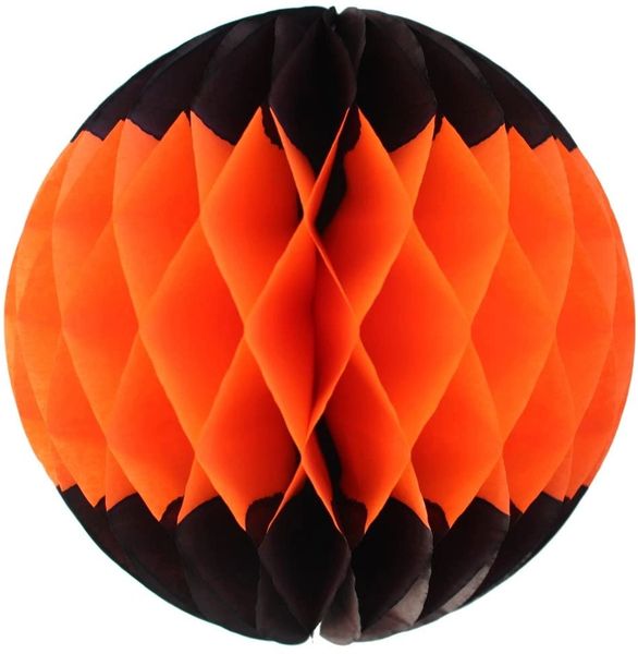 *Orange, Black Tissue Paper Honeycomb Ball Halloween Decoration, 8 or 12in