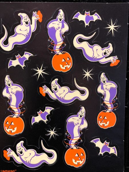 Ghost Stickers, Pumpkins, Bats - 3 Sheets - Halloween Stickers
