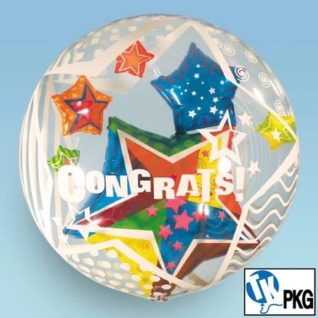 BOGO SALE - 3D Bubble Balloon - Congratulations - Twinkling Stars Congrats Plastic Balloon, 22in