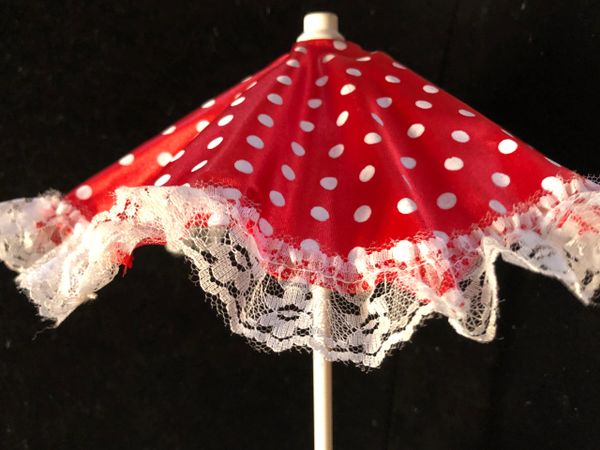 Red Mini Parasol Umbrella with White Dots Clown Accessory, 30in - Halloween - Purim