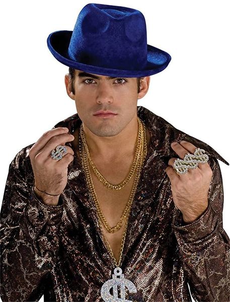 Royal Blue Fedora Hat, Gangster, Pimp - Purim - Halloween Spirit