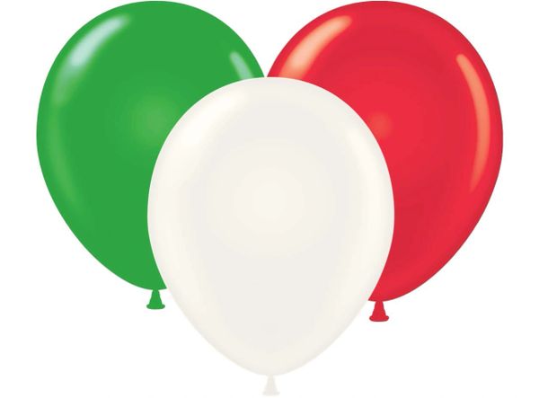 Mexican Flag Colors Green, White, Red Latex Balloons, 11in - 12ct