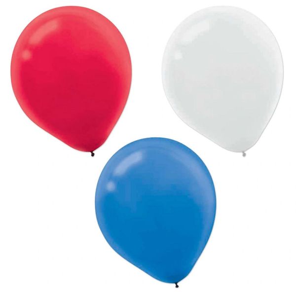 *Patriotic American Flag Colors, Red, White, Blue Latex Balloons, 11in - 12ct