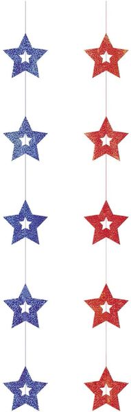 *Patriotic Stars Prismatic Hanging Decorations, 36in Long - 4ct