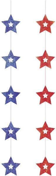 *Patriotic Stars Prismatic Hanging Decorations, 36in Long - 4ct