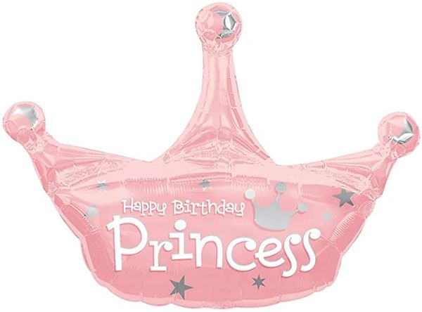 Happy Birthday Princess Crown Shape Balloon - Double Sided, 34in