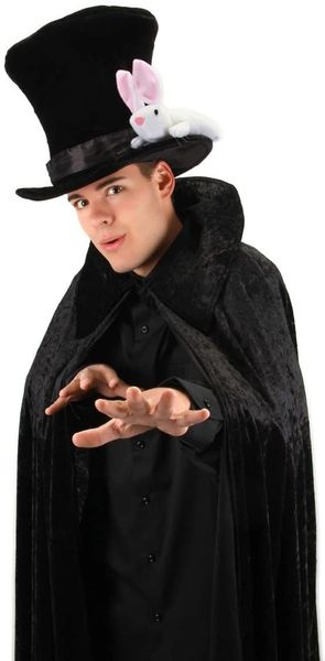 Deluxe Adult Magician Black Top Hat with Rabbit - Purim - Halloween Spirit