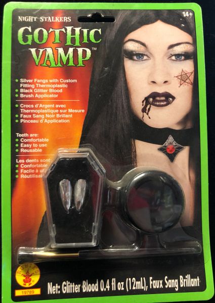 Silver Vampire Fangs, Gothic Vamp, Glitter Blood Makeup, Brush Applicator - Halloween Sale