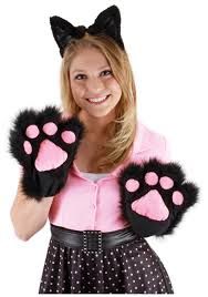 *Deluxe Black & Pink Furry Cat Paws, Halloween Costumes