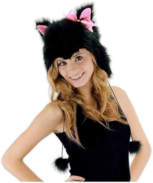 *Furry Black Kitty Cat Warm Winter Hoodie Hat, Women's - Halloween Sale