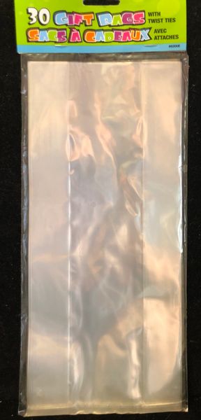 *Clear Cellophane Party Favor Gift Bags with Ties, 11x5in - 30 Bags