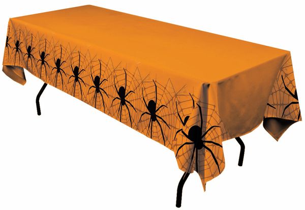 *Halloween Table Cover with Spider Webs, Orange - 54x72in