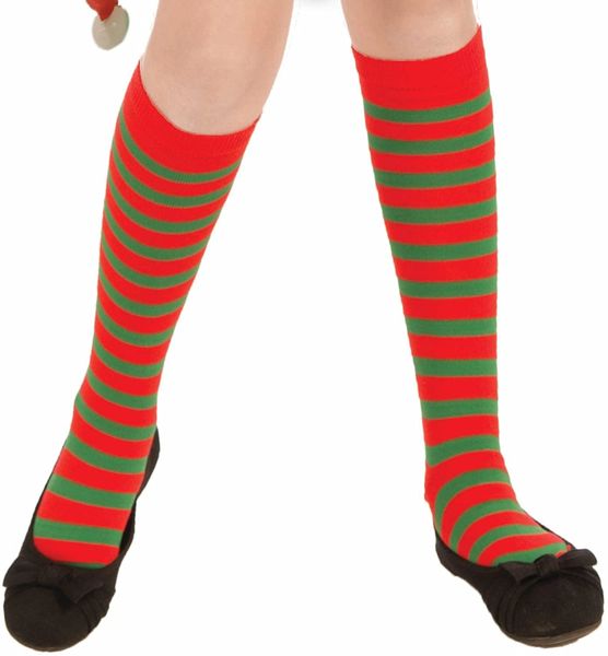 Kids Red and Green Striped Knee-High Socks - Christmas Holiday Sale