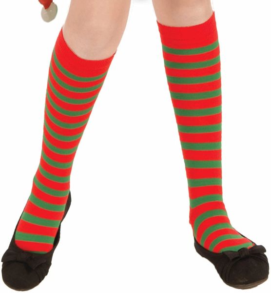 *Striped Knee-High Socks, Red, Green, Kids - Christmas Holiday Novelty Gifts