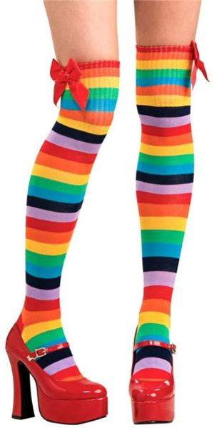 Rainbow Striped Thigh High - Knee High Color Socks - Halloween Spirit - Purim