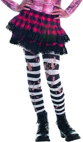 Zombie Tights, Ripped Black & White Striped - Halloween Sale