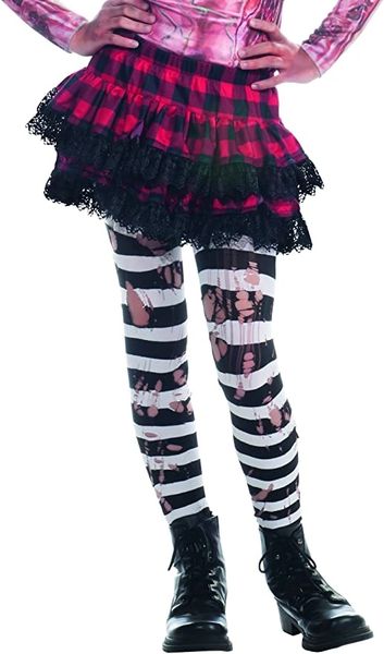 *Ripped Black & White Striped Tights Costume Accessory, Girls - Halloween - Zombie