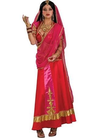 *Bollywood Beauty Princess Hot Pink Sari Dress Costume, Gold - Indian - Halloween - Cultural