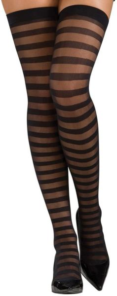 Black Striped Thigh High Stockings - Halloween Sale - Hosiery