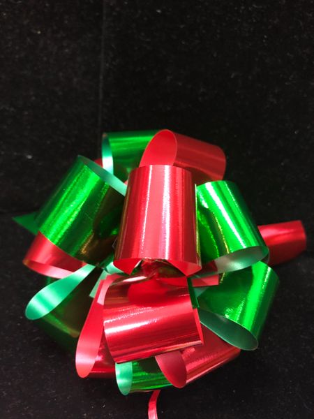 Red, Green Metallic, #9, Medium, 5.5in Perfect Pull Bow - 20 Loops