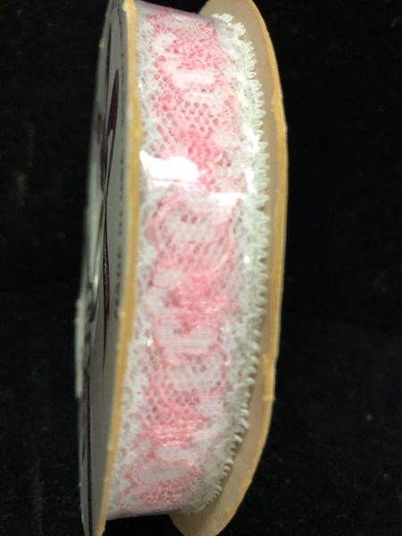 Lace Ribbon, White, Pink - 20yards/18.29mtr - by Berwick Elegant