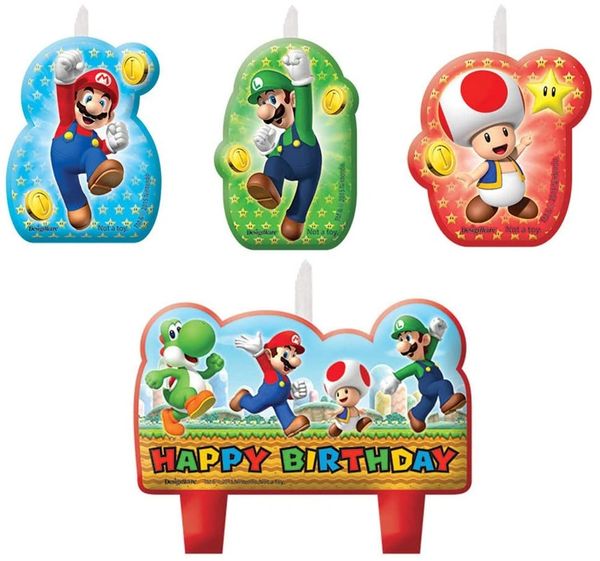Super Mario Happy Birthday Candles Cake Topper Set - 4pcs