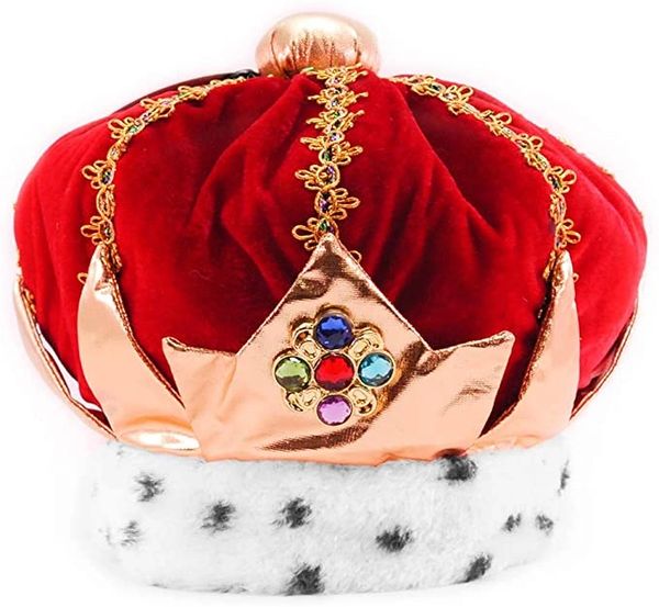 Deluxe King Crown, Red, Jewels - Royalty - Purim - Halloween Spirit