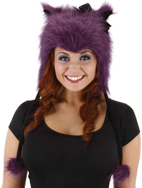 *Furry Purple Kitty Cat Warm Winter Hat, Women's - Halloween Sale